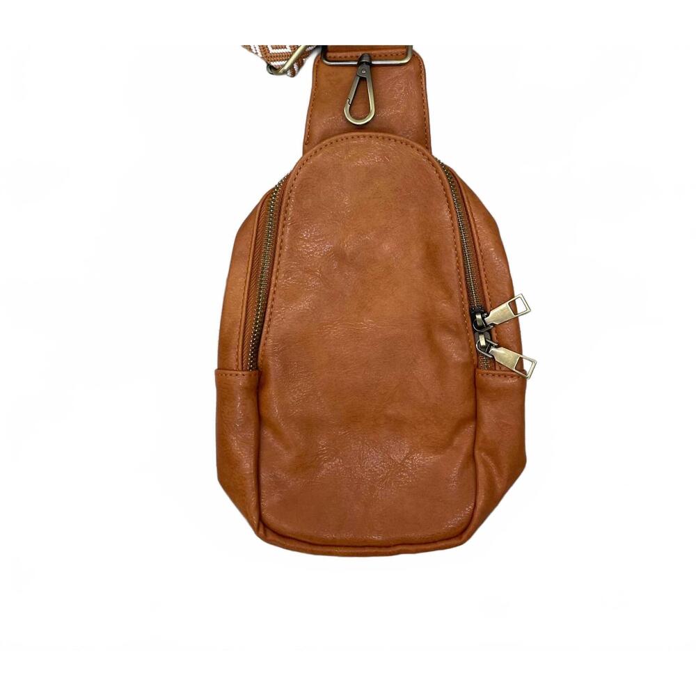 NEW ZENANA women's vegan leather sling crossbody bag in camel